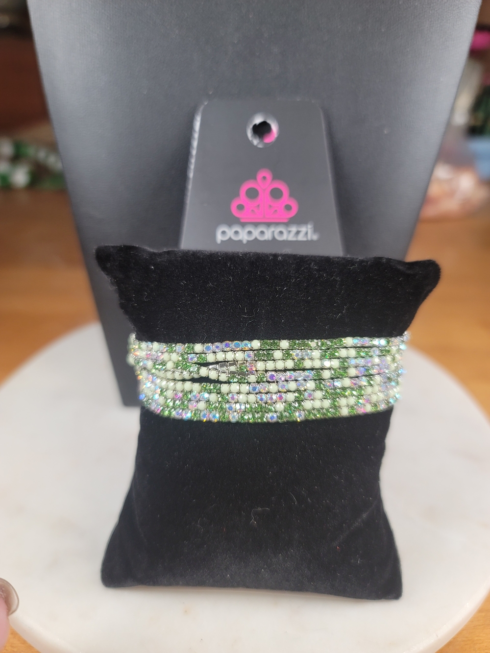 Paparazzi Green and Iridescent Multi-Strand Crystal Bracelet Set - Picture 1 of 2